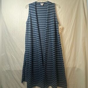 LuLaRoe Joy Duster Cardigan NWT Women’s Small Blue Striped Open Front